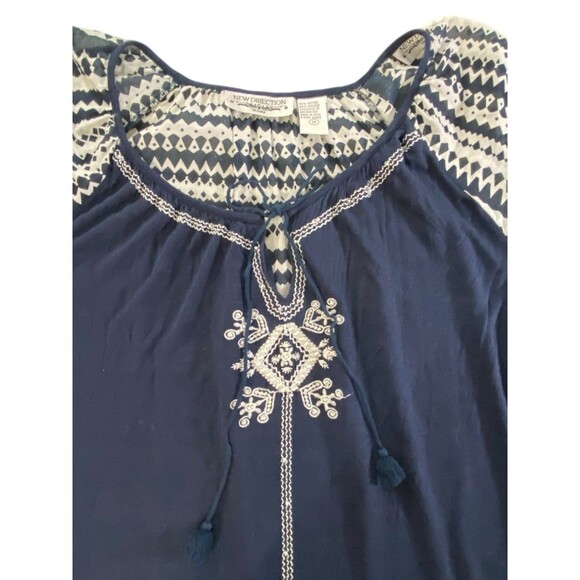 New Direction Womens Top 1X Boho Chic Embroidered w/Zig Zag Sleeves Navy Blue ** - Picture 2 of 12